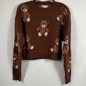 NWT Sweet Envy. Brown‎ Teddy Bear Cropped Knit Sweater. Womens Size L. Soft